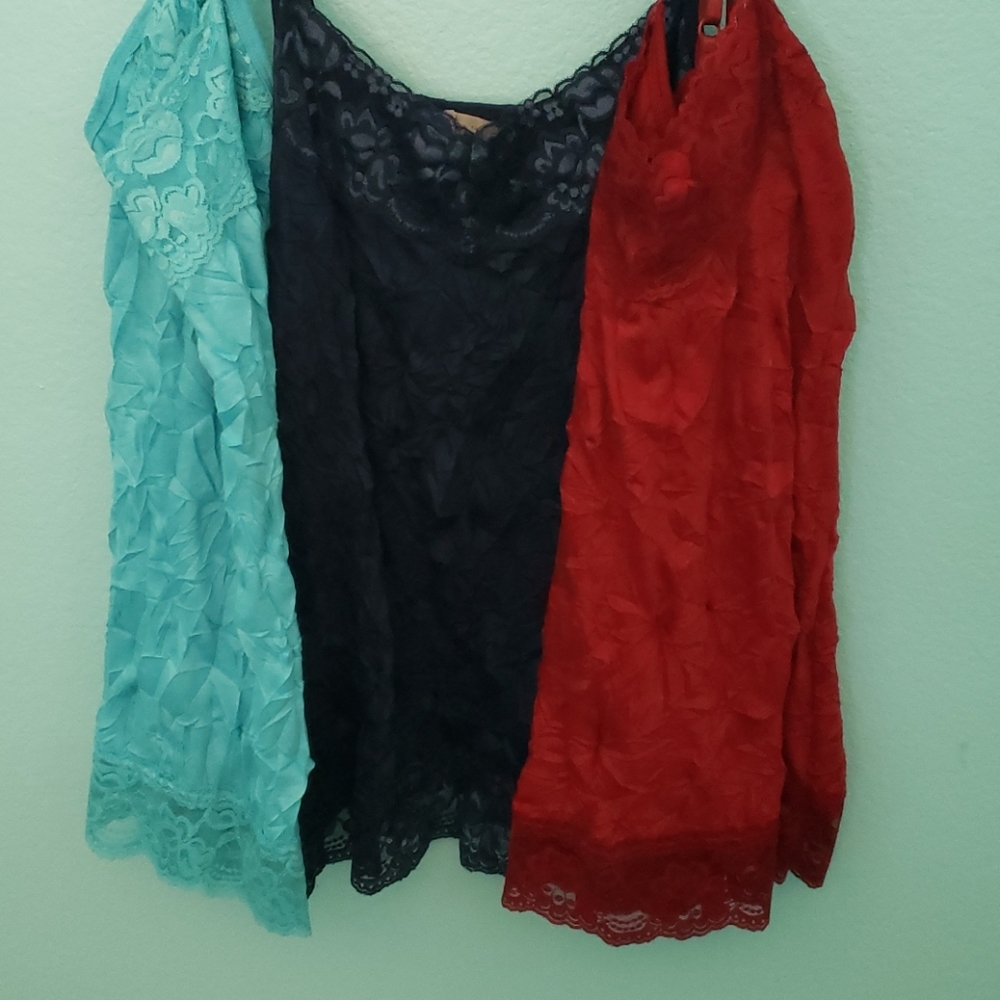 3 Camisoles Blue, Red & Turquoise